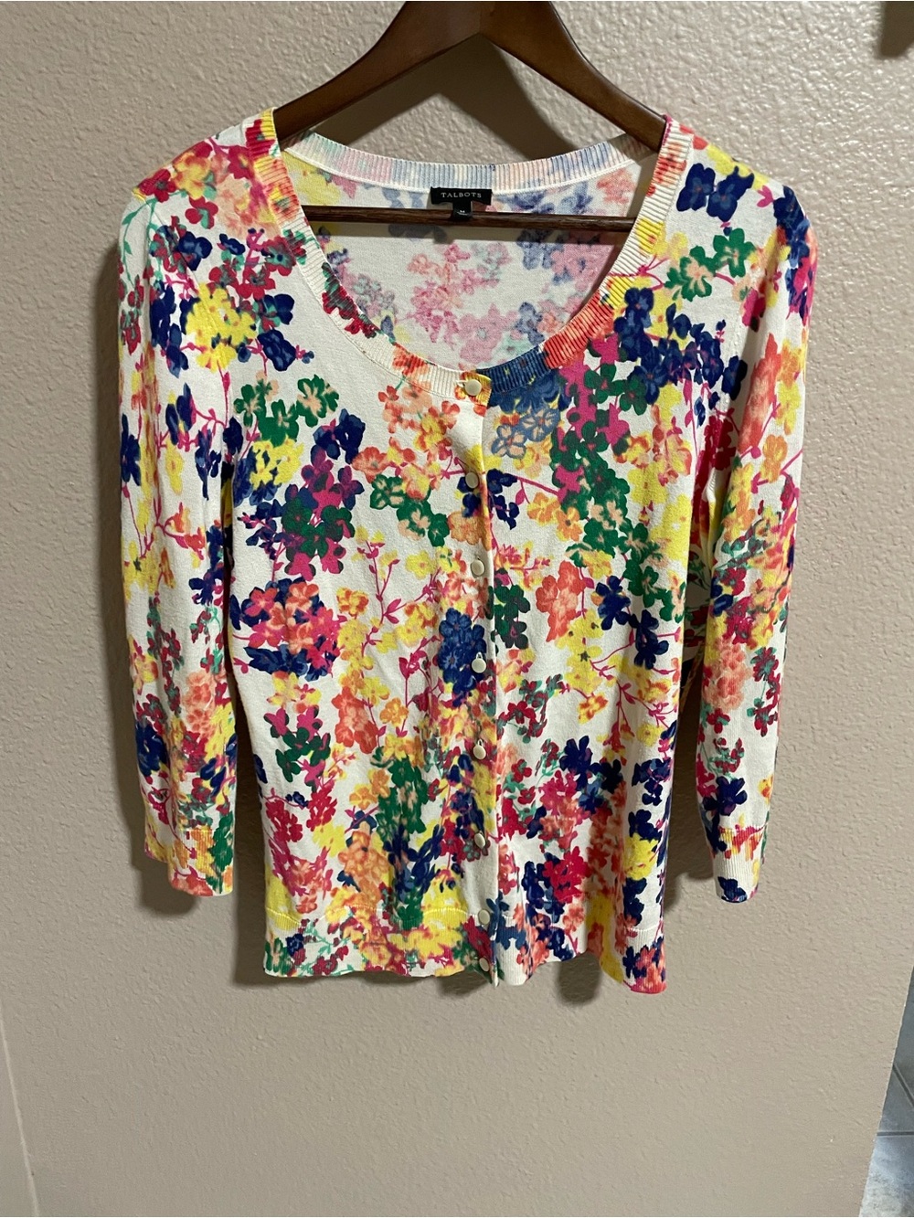 Talbots Floral Button-Front Cardigan - White Multi
